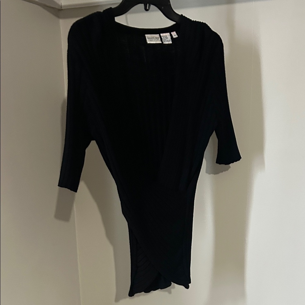 Black Ribbed Wrap-Style Top
